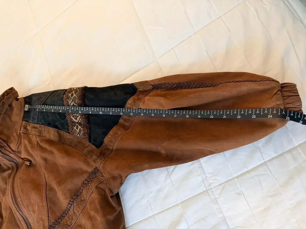 Vintage Winlit Genuine Leather Suede Southwestern Bomber Jacket Brown - Picture 13 of 14